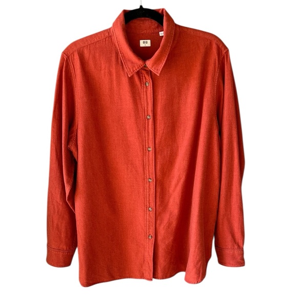 Uniqlo Sz XL Women’s 100% Cotton Flannel Long Sleeve Rust Button Down Shirt - Picture 1 of 7